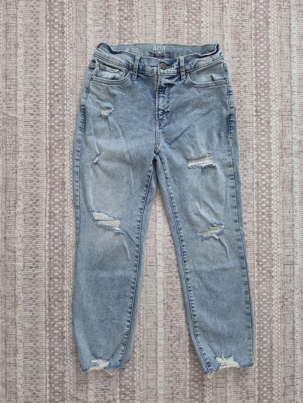 A.N.A High Rise Straight Distressed Raw Hem Jeans Light Wash - Size 4P